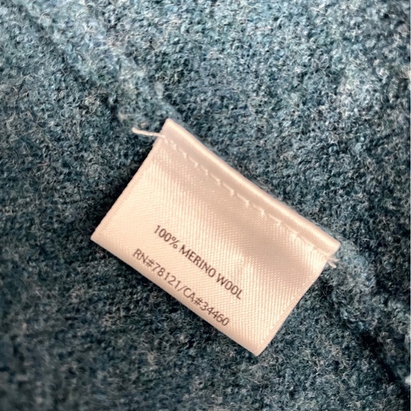 Eileen Fisher Merino Wool Teal Draped Open Front Long Sleeves Sweater Cardigan S - Picture 15 of 16